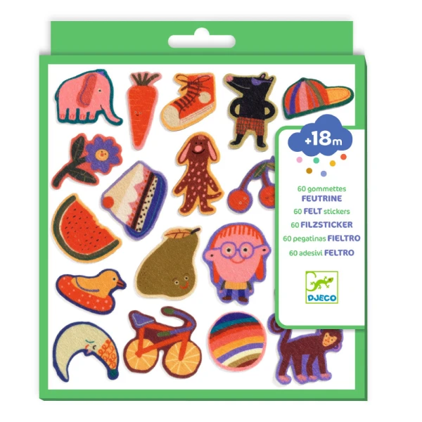 DJECO I CREATE WITH 60 PCS ADHESIVE FELT FUNNY FIGURES