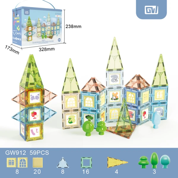 SET WITH MAGNETIC BRICKS IN PALE COLORS 59 pcs.