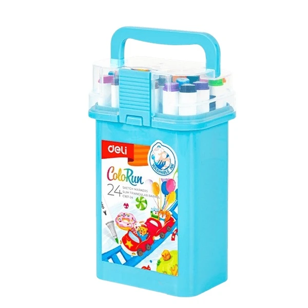 DELI DOUBLE-TIP WASHABLE DESIGN MARKERS IN PLASTIC CASE 24 COLORS
