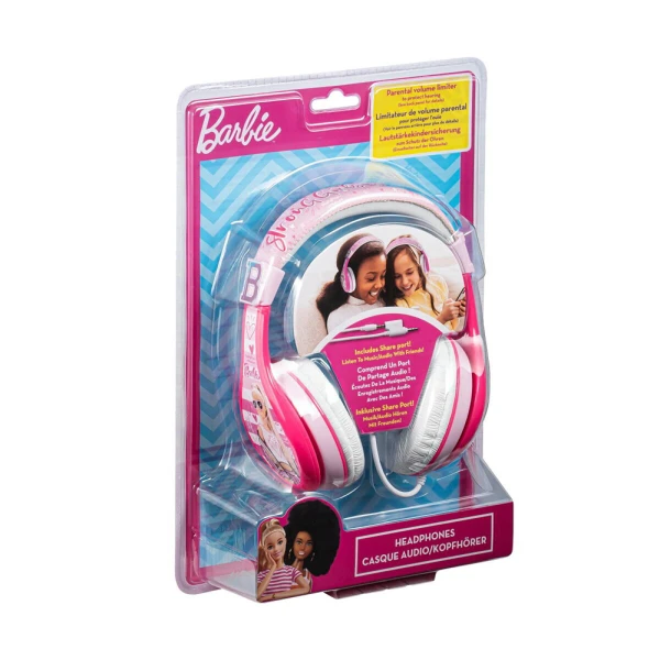 EKIDS BARBIE HEADPHONES WITH CABLE (WHITE-PINK)