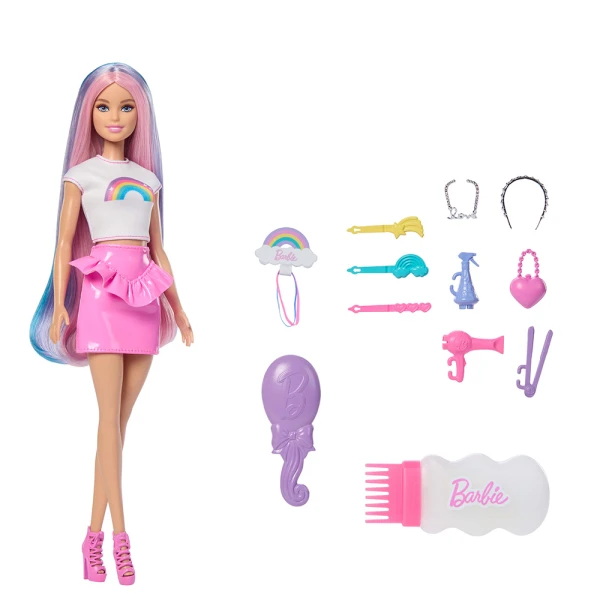 BARBIE ΚΟΥΚΛΑ ΠΟΛΥΧΡΩΜΑ ΜΑΛΛΙΑ ΜΕ ΓΚΛΙΤΕΡ