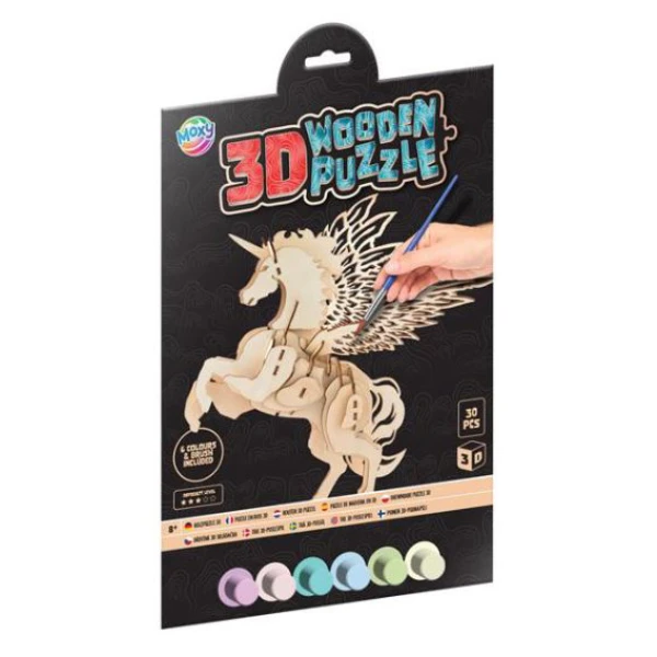 ΞΥΛΙΝΟ 3D PUZZLE, 6 ΧΡΩΜΑΤΑ & ΠΙΝΕΛΟ - 3 ΣΧΕΔΙΑ