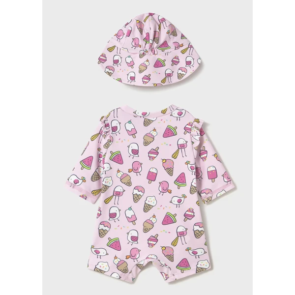 MAYORAL SET ONESIE SWIMMING WITH BEANIE ROSE LEAF