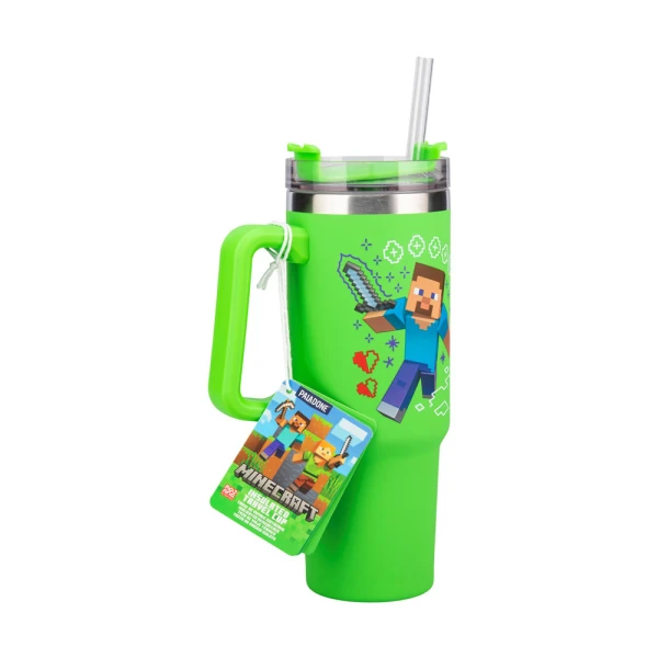 MINECRAFT - GREEN MULTIWAY INSULATED TRAVEL CUP WITH STRAW 900ml