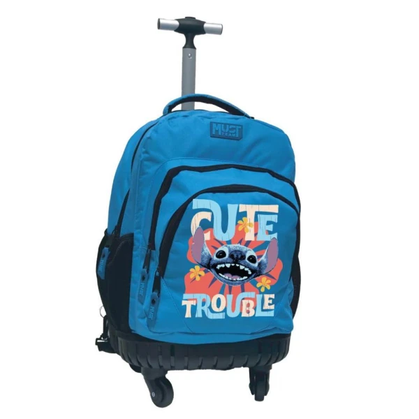 MUST TROLLEY BACKPACK 31x24x45 cm 3 CASES SINGLE HANDLE & 4 WHEELS - STITCH BLUE