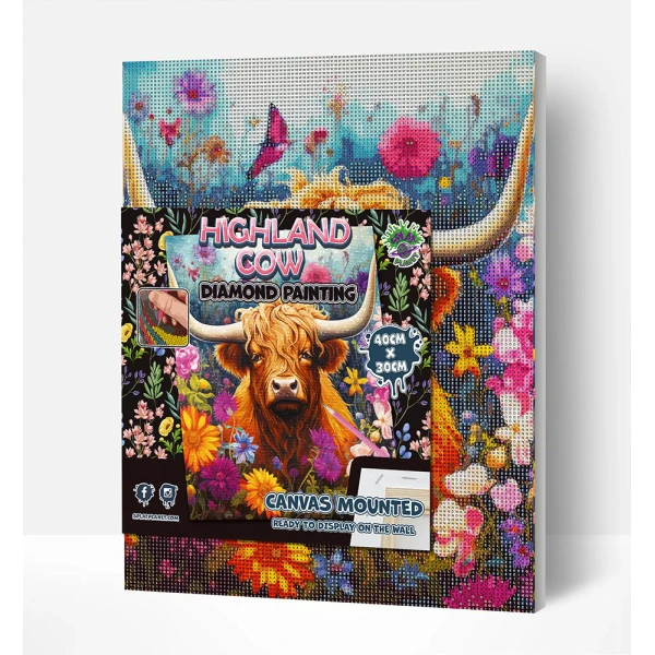 SPLAT PLANET DIAMOND PAINTING KIT ON FRAMED CANVAS 30X40 cm HIGHLAND COW