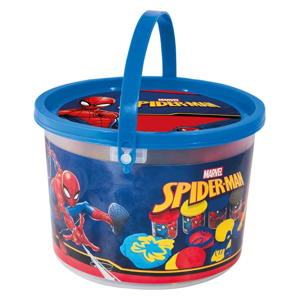 AS DOUGH MARVEL SPIDERMAN BUCKET WITH 4 POTS 3D CAPS AND 8 TOOLS 200g FOR AGES 3+