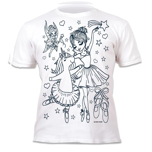 SPLAT PLANET WASHABLE COLOURING T-SHIRT UNICORN BALLERINA WITH MARKERS (5-6 YEARS)