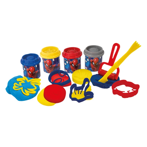 AS DOUGH MARVEL SPIDERMAN BUCKET WITH 4 POTS 3D CAPS AND 8 TOOLS 200g FOR AGES 3+