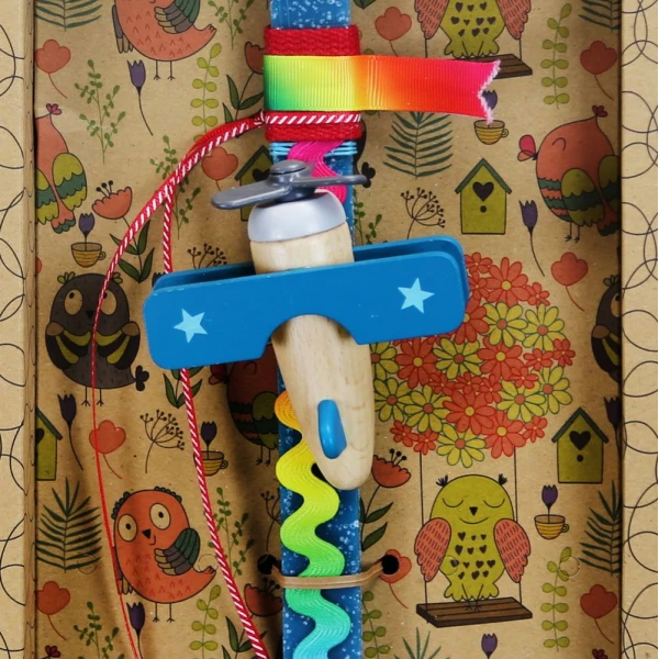 SYNCHRONIA HANDMADE CANDLE 30 cm WOODEN AIRPLANE PETROL