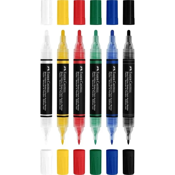 FABER-CASTELL SET 6 DOUBLE ACRYLIC MARKERS BLACK EDITION - CLASSIC COLOURS