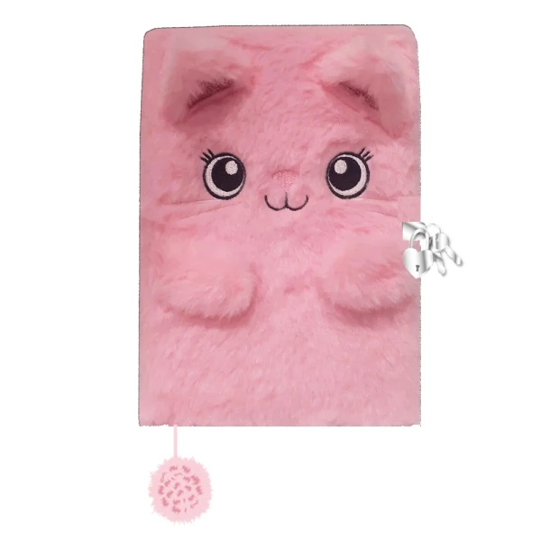 PLUSH CALENDAR WITH LOCK Α5 - PINK CAT WITH EARS
