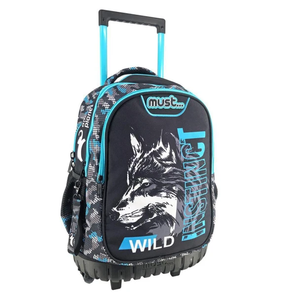 MUST SCHOOL TROLLEY BACKPACK 34X20X44 cm 3 CASES ANIMAL PLANET WILD INSTICT WOLF