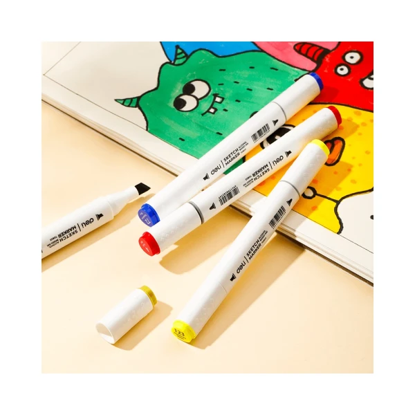 DELI DOUBLE-TIP DESIGN MARKERS IN PLASTIC CASE - 24 COLORS