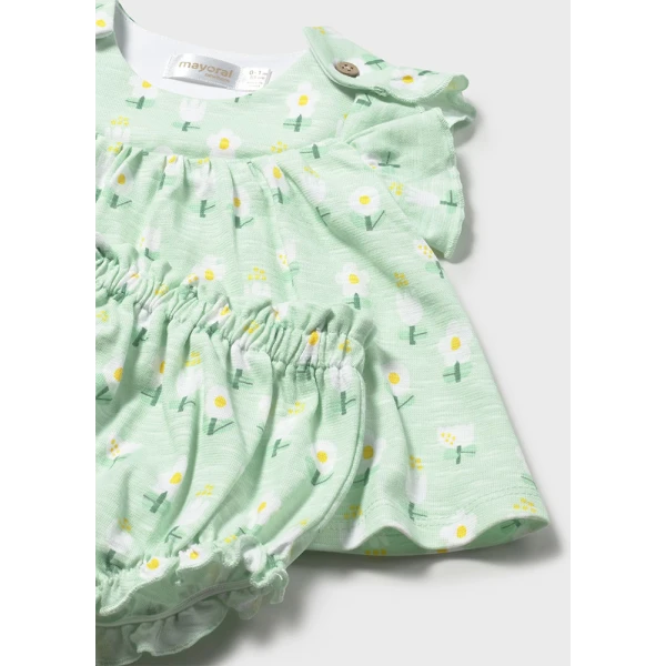MAYORAL DRESS COTTON JERSEY PRINTED SEAWEED GREEN