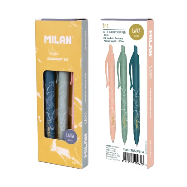 MILAN WRITING SET 3 PENS P1 LAVA SERIES BLUE INK
