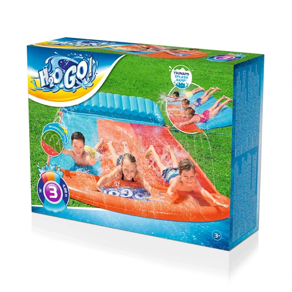 BESTWAY H2OGO! TRIPLE SLIDE 4.88m INFLATABLE GARDEN TSUNAMI SPLASH RAMP