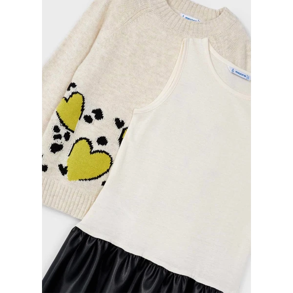 MAYORAL DRESS COMBINED KNIT BEIGE DARK