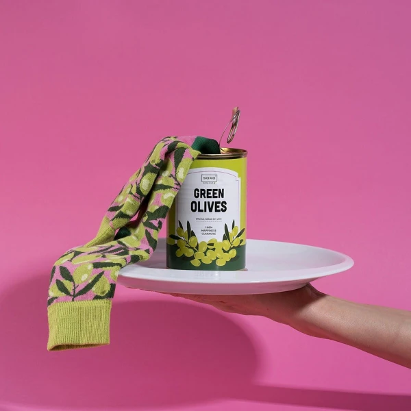 SOXO FUNNY SOCKS OLIVES IN A TIN GOOD STUFF