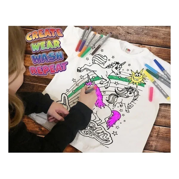 SPLAT PLANET WASHABLE COLOURING T-SHIRT UNICORN WITH MARKERS (3-4 YEARS)