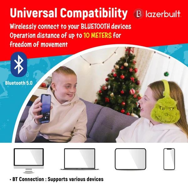 LAZERBUILT GRINCH  BLUETOOTH HEADPHONES WITH MICROPHONE