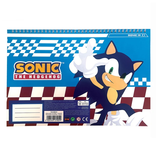 DRAWING PAD 23X33 cm 40 SHEETS AND STICKERS SONIC CLASSIC