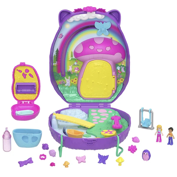 POLLY POCKET ΜΙΝΙ ΤΡΕΝΤΙ ΤΣΑΝΤΑΚΙ - HEDGEHOG MOM & BABY