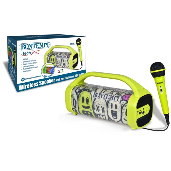 BONTEMPI WIRELESS SPEAKER WITH DYNAMIC MICROPHONE AND RGB LIGHTS