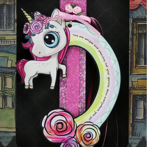 SYNCHRONIA HANDMADE CANDLE 30 cm RAINBOW UNICORN - FLOWERS