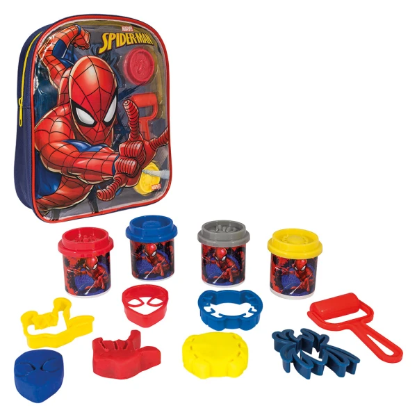 AS DOUGH MARVEL SPIDERMAN BACKPACK WITH 4 POTS - 3D CAPS AND 5 TOOLS 200g FOR AGES 3+