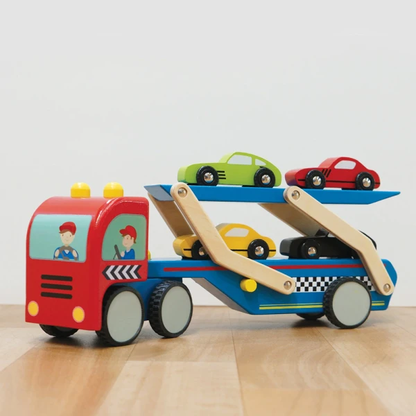 LE TOY VAN ΞΥΛΙΝΟ ΦΟΡΤΗΓΟ ΜΕΤΑΦΟΡΑΣ 32Χ7Χ14 εκ. ΜΕ 4 ΑΥΤΟΚΙΝΗΤΑ