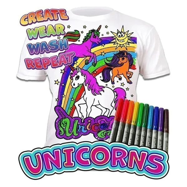 SPLAT PLANET WASHABLE COLOURING T-SHIRT UNICORN WITH MARKERS (3-4 YEARS)
