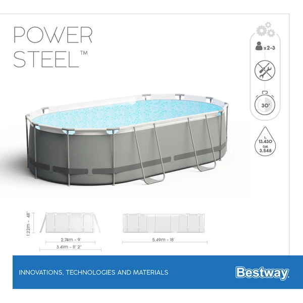 BESTWAY OVAL FAMILY POOL 549X274X122 cm SET POWER STEEL