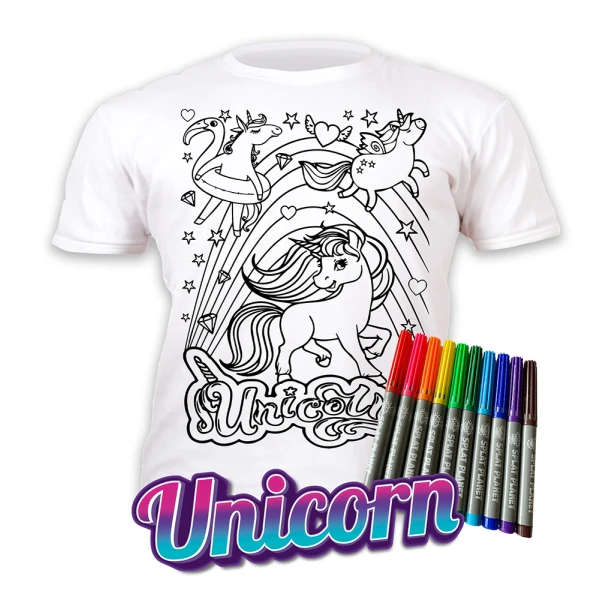 SPLAT PLANET WASHABLE COLOURING T-SHIRT UNICORNS WITH MARKERS (5-6 YEARS)