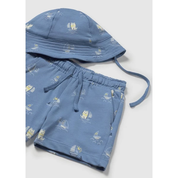 MAYORAL SET COTTON PRINT WITH HAT SKY BLUE