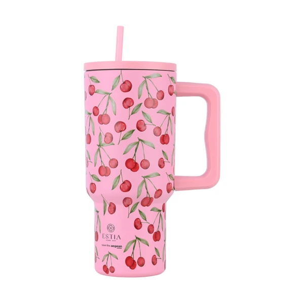 ESTIA HOME ART STRAW TUMBLER XL 900ml - CHERRY ROSE