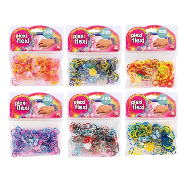 PLEXI-FLEXI PACK WITH 300 LOOMS & 4 CHARMS FOR AGES 5+ - 6 DESIGNS