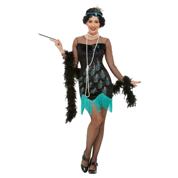 ADULT CARNIVAL COSTUME 20s PEACOCK FLAPPER
