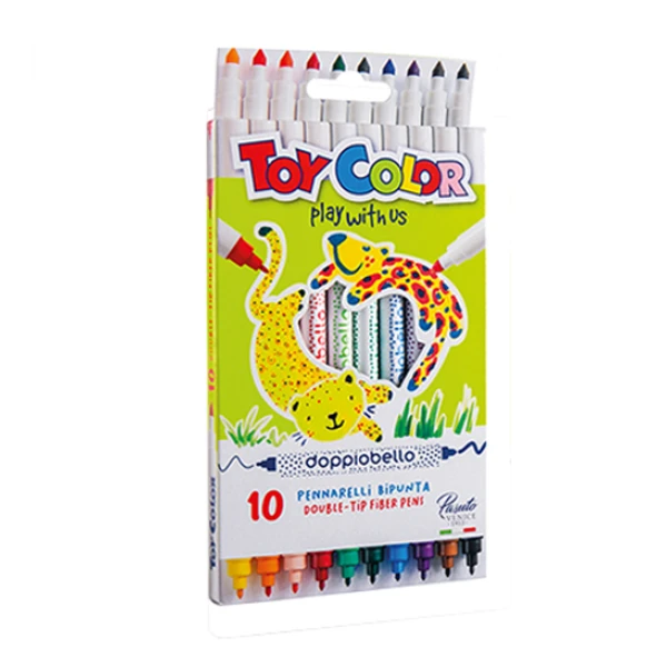 TOY COLOR MARKERS 10 pcs DOUBLE-TIP IN PAPER BOX