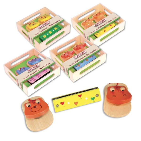 BONTEMPI SET WOODEN CASTANETS AND HARMONICA - 4 DESIGNS