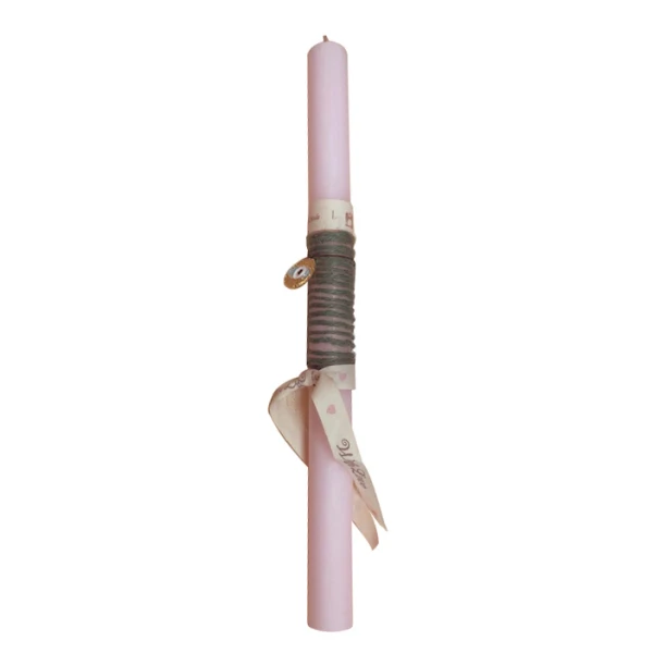 AROMATIC SQUARE PINK EASTER CANDLE 30 cm NECKLACE LIGHT BLUE ENAMEL EYE 2.1 cm 