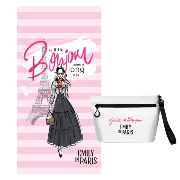 BEACH TOWEL MICROFIBER 70X150 cm WITH BEAUTY CASE EMILY IN PARIS