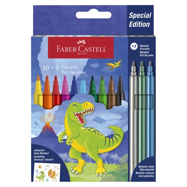 FABER-CASTELL MARKERS DINOSAUR SET 10+3 AND STICKERS