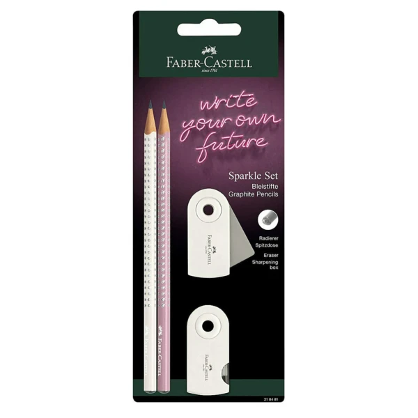 FABER-CASTELL SET SPARKLE II COCONUT-PINK PENCILS/ERASER/SHARPENER