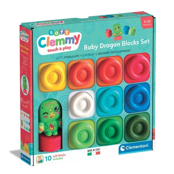 SOFT CLEMMY SET OF 10 SOFT BLOCKS AND DRAGON FIGURE TRY ME FOR 6-36 MONTHS