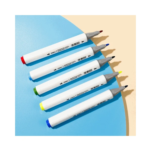 DELI DOUBLE-TIP DESIGN MARKERS IN PLASTIC CASE - 24 COLORS
