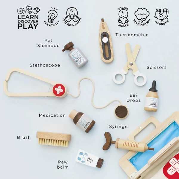 LE TOY VAN WOODEN ANIMAL VET SET 10 pcs