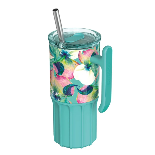 QUOKKA STAINLESS STEEL RAMBLER MUG WITH SILICONE BASE 720ml - WATERFALL GARDEN