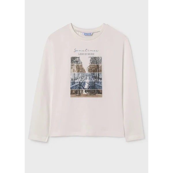 MAYORAL LONG SLEEVES BLOUSE PHOTOGRAPH IVORY-BLUE