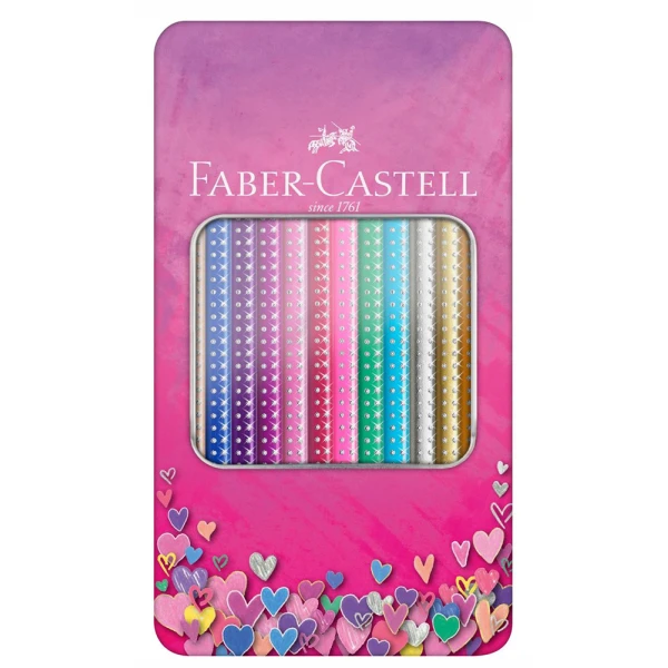 FABER-CASTELL ΜΕΤΑΛΛΙΚΗ ΚΑΣΕΤΙΝΑ ΜΕ 12 SPARKLE ΞΥΛΟΜΠΟΓΙΕΣ 